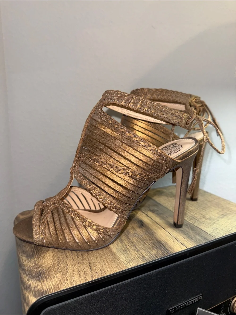 Vince Camuto Metallic Bronze Lace-Up High Heel Sandals